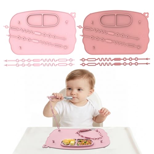 Image of Hepotk Baby Placemats for Weaning Babies - 2 Silicone Toddler Placemat with 4 Strong Suction Cups & 8 Stretchable Straps | BPA-Free Baby Table Mat for Restaurants, Dining Table & Toddler Mealtime
