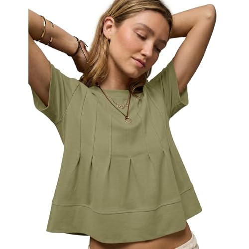 LOMON Spring Peplum Tops for Women Babydoll Pleated Short Sleeve Crop Swing Shirts Blouses Trendy Casual Clothing 2026