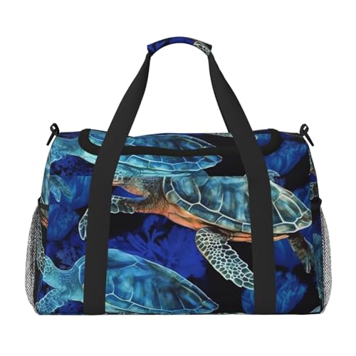 Travel Duffel Bag Lightweight Waterproof Carry On Tote Bag Foldable Weekender Overnight Bags Blue Sea Turtle In Ocean Sport Gym Bag For Women Men