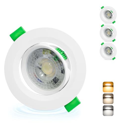 Aulaiyi Faretti LED da Incasso per Cartongesso Orientabili 230V, 5W 500LM Faretto Incasso Regolabile 3CCT, IP44 Faretti LED Soffitto Ultrasottili per Bagno, Foro Ø68-80mm, Set di 3 Bianco