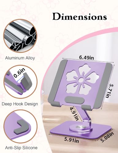 Image of Rotating Tablet Stand for Desk, Aluminum Tablet Holder, Purple