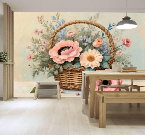 Papier peint fleurs beiges masquer imperfections mur intissé 250x170cm