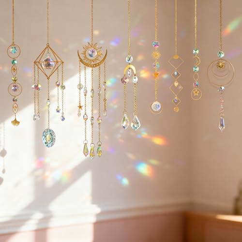 DIY Crystal Suncatcher kit with Wind Chime/Sun and Moon Sun Catcher Dream Supplies Arts and Crafts Kits for Adults for Indoor Window Hanging Outdoor Garden Xmas Wedding Party Decor Gifts