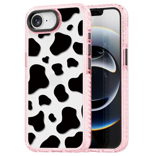 Coque iPhone 16E antichoc motif rigolo de vache rose pailleté pour protéger votre mobile chéri