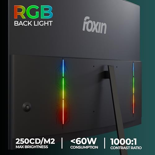 Image of Foxin Phantom 32 inch (80 cm) 1800R Curved Gaming Monitor, FHD 1920x1080p, 180Hz, 1ms, Adaptive Sync | 99% sRGB | DP, HDMI & DC Ports | RGB Backlight, Built-in Speakers | Wall Mountable | Black