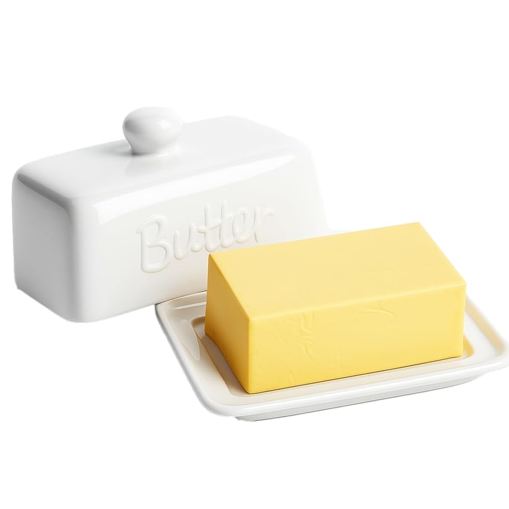 Hndhbfgrt Dishwasher Safe Ceramic Butter Dish with Lid for 500g& 250g Block, Porcelain Storage Box, Butter Dish Keeper