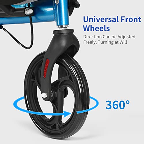 Simgoal Rollator Walker With 8'' Wheels With Height Adjustable Folding Medical Roller Walker Bearing 300Lbs Blue #TOP4