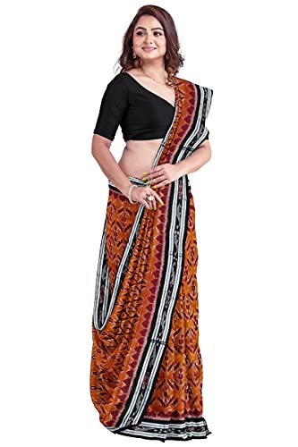 Image of Odisha Sambalpuri Handloom Ikat Women's Cotton Saree, Odisha Handloom Handmade Pure Cotton Khandua Saree, Ikkat Orissa Traditional Handloom Saree Without Blouse