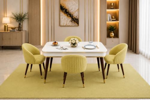 Image of WOODEN SPACE 4 Seater Wooden Dining Table Set | Urban Marble Top Dining Table with Chairs for Dining Room & Kitchen (Majestic Classic Backline Light Green) (42 x 42 x 30 inch)