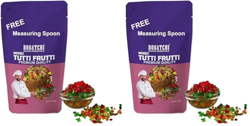 Image of BOGATCHI Mixed Tutti Frutti for Decorations, Sprinkles for Cakes and Ice-Creams, Mix Tutti Frutti Multicolor, Delicious and Tasty, 200g with Free Measuring Spoon (Pack of 2)
