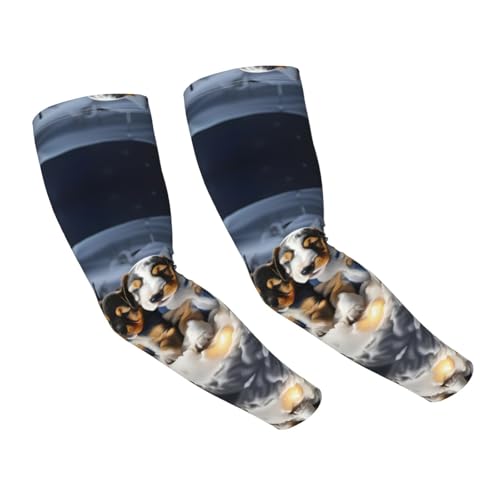 Dfeppjhg Husky Cuccioli Cani Stampa Manicotti di Raffreddamento Manicotti di Raffreddamento Manicotti Braccio Protezione Solare Unisex per Sport, Ciclismo,, Nero, taglia unica