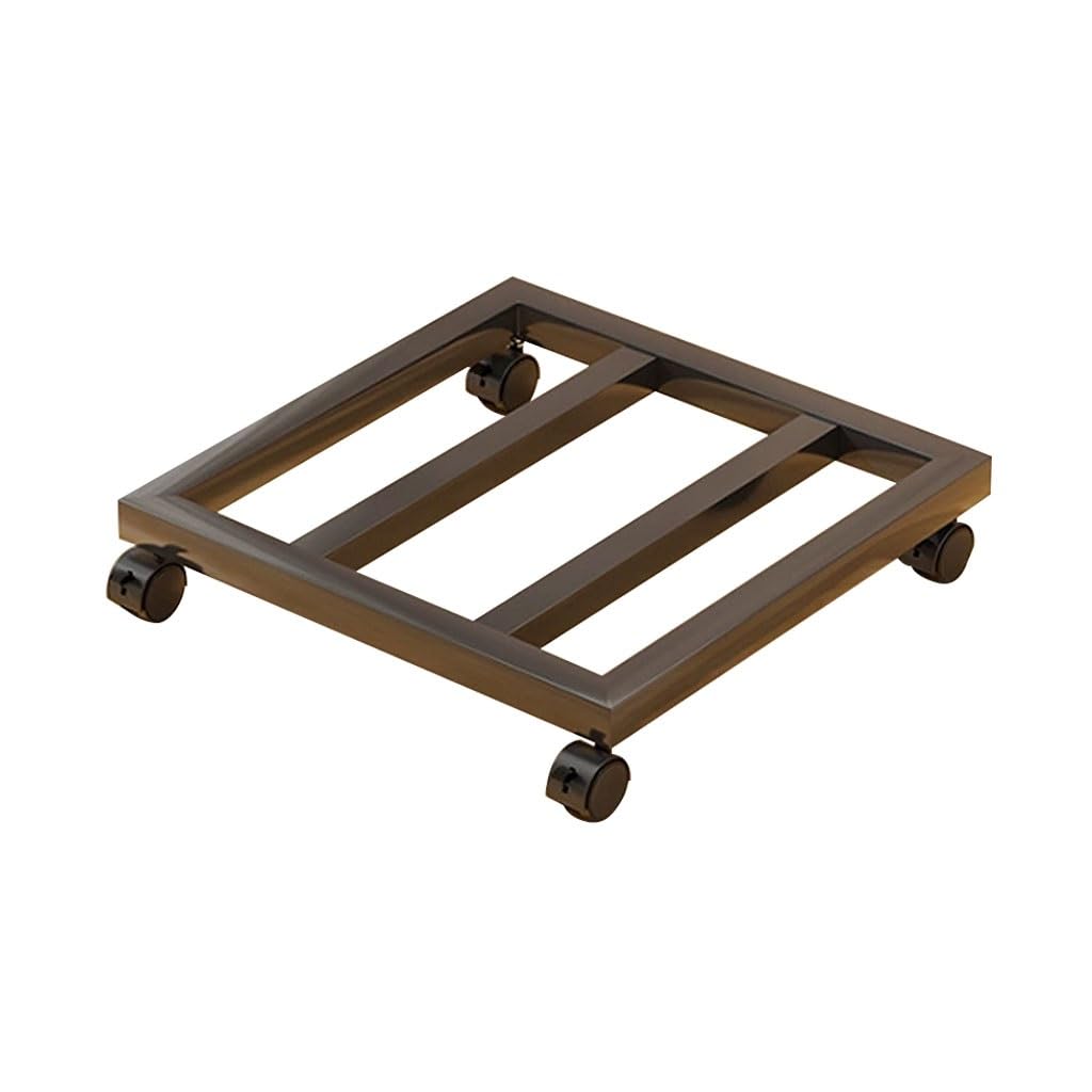 Chariot à plantes en métal avec roulettes freinées support carré noir pour pot de fleur extérieur