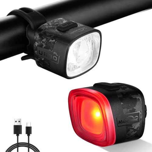 Magicshine URBO Bike Light Set Brake Sensor Taillight & Cut-Off Anti-Glare Headlight Auto On/Off 77g Ultralight Carbon Fiber Combo All-in-One for Dawn-Dusk City Commute & Students Compact Yet Safe