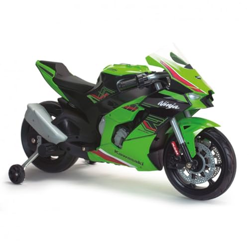 INJUSA Moto électrique Enfant 12V Kawasaki Ninja ZX R10 avec Roues stabilisatrices, Frein électrique, LED, USB/MP3, Moto Enfant 3-6 Ans