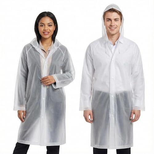 welsberg 2 Stück Regenponcho Damen und Herren Wasserdicht Atmungsaktiv Regenjacke Regenschutz Reganmantel für Festival Konzert Camping Wandern Angeln Sport, Transparent