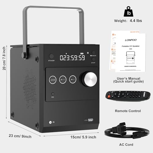Image of LONPOO Portable CD Player Boombox 20W Stereo System with Remote Control