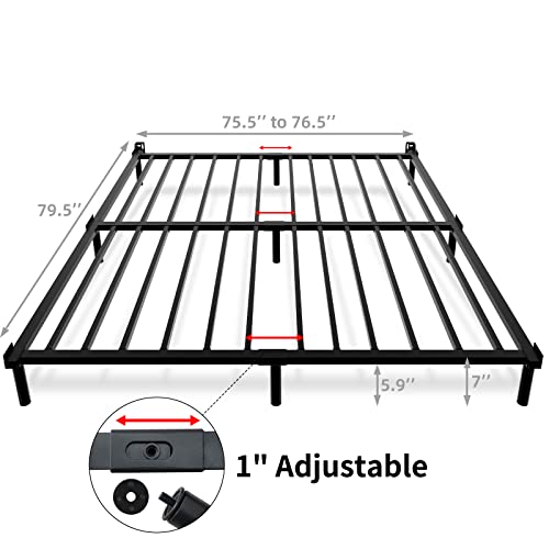 King Bed Frame, 7 Inch Metal King Size Platform Bed Frame No Box Spring Needed, Floor Bed Frame With Steel Slat Tool-Free Easy Assembly Non-Slip Mattress Foundation, 9-Leg Heavy Duty Bedframe, Black #TOP1