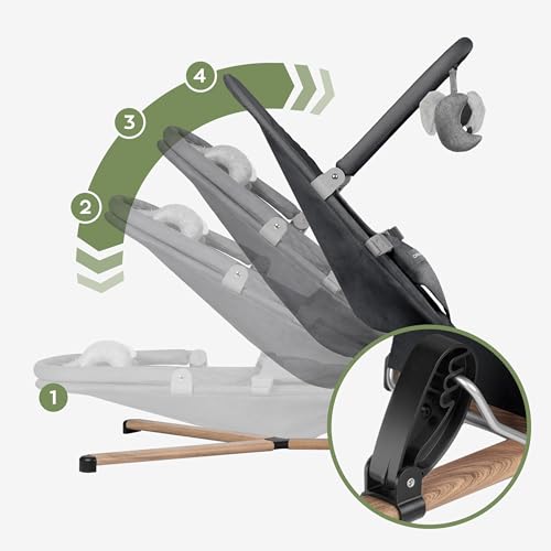 TULANO Moon 30 Ergonomiczne leżaki dla dzieci z łukiem do zabawy, naturalne kołysanie bez prądu, regulowane i składane oparcie, 3-punktowa uprząż dla dzieci, bardzo miękka i oddychająca - niebieska