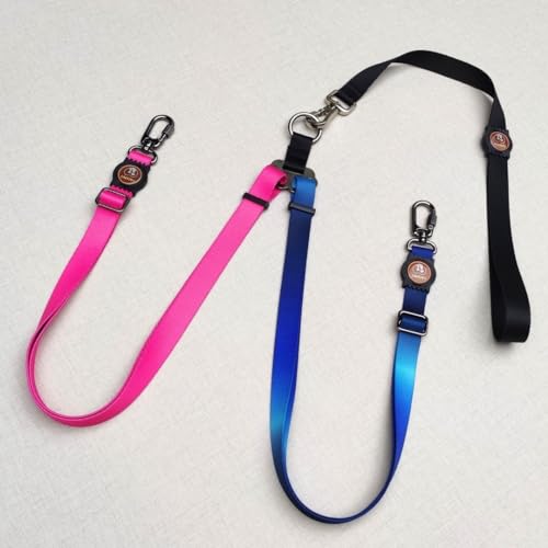 Guia Dupla Passeio Para Cachorro linha Sport Premium (Rosa e Azul, M regula de 1,15m a 1,5m com fita