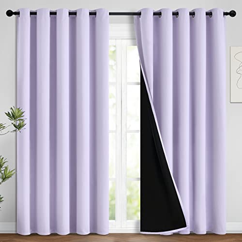 Image of Yakamok 100% Blackout Lined Panels, Room Darkening Thermal Insulated Blackout Curtains for Bedroom, Heat Blocking Drapes for Living Room(62Wx84L, Lilac, 2 Panels)