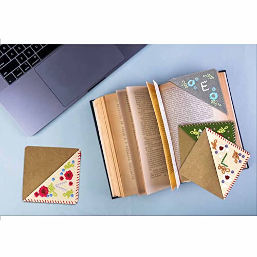 4 Pcs Personalized Hand Embroidered Corner Bookmark, Betterjonny Love Hand Stitched Felt Corner Letter Bookmark, Felt Triangle Bookmark, Cute Flower Letter Embroidery Bookmarks For Book Lovers #TOP4