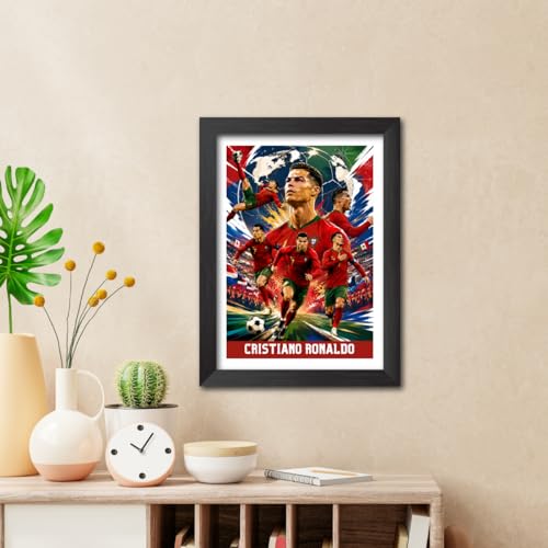 Image of TenorArts Cristiano Ronaldo Portugal Poster Worldcup Themed Laminated Photo Frame Painting with Matt Finish Black Texture (12 inches x 9inches)