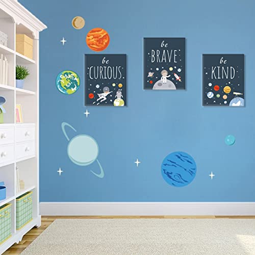 Image of CHDITB Outer Space Canvas Wall Art, Abstract Universe Planet Print, Be Kind Inspirational Space Poster For Kids Room Boys Bedroom Nursery Playroom Decor-Set Of 4 (8 inch X 10 inch) Framed Ready To Hang
