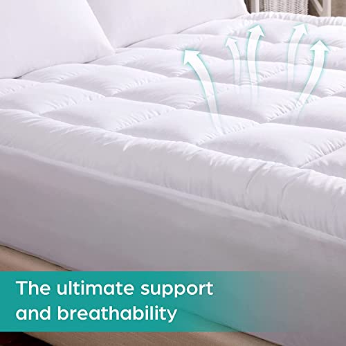 Image of WhatsBedding Waterproof Mattress Pad Twin XL Size Cotton Top Down Alternative Filling Pillowtop Mattress Topper Cover-Fitted Quilted