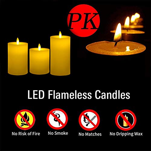 smtyle Flameless Candles for Fireplace Candelabra or Desk Decor Flickering with Moving Flame Wick Bright Pillar Candle with Remote Control Timer Battery Operated Ivory Flat Top 3