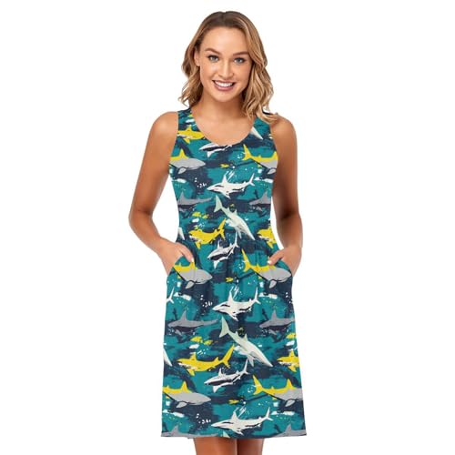 Image of ALAZA Women's Summer Dress Sun Dress Sleeveless with Pockets