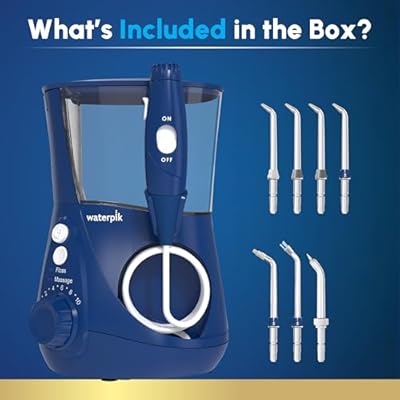 Waterpik Aquarius Water Flosser For Teeth Cleaning, Gums, Braces, Dental Care, Electric Power With 10 Settings, 7 Tips For Multiple Users And Needs, ADA Accepted, Blue WP-663, Packaging May Vary