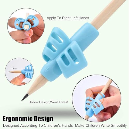 Image of WOTOFY Pencil Gripper for Kids Handwriting - Pack of 3 Pencil Holders for Posture Support - Soft Silicone Writing Aid for Toddlers, Preschoolers, Students, and Young Learners-Multi-Color Design