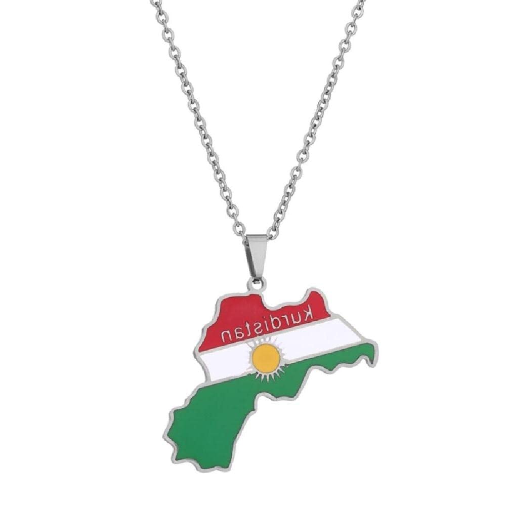 Angelluck Kurdistan Map Pendant Necklace Dripping Oil Retro Stainless Steel Pendant for Men and Women Ethnic Clavicle Chain Gift Kurdistan Map Pendant