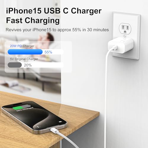 IPhone 17 16 15 Chargeur,paquet de 3 20W USB-C Chargeur mural rapide avec 6ft USB C à USB C Câble pour iPhone 17/16/16 Pro Max/16 Plus/15/15 Pro Max/15 Plus/iPad Air/iPad et plus