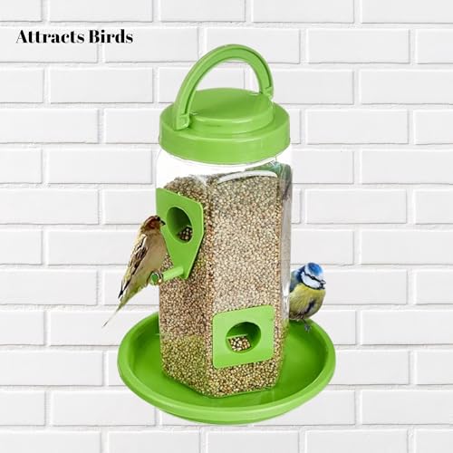 Image of 900g Seed Container Bird Feeder Tower | Hanging for Balcony, Window, Garden | Outdoor Plastic Bird Food Feeder Seed Container for Sparrows, Finches, Budgies (Parrot Green Pack of 02)