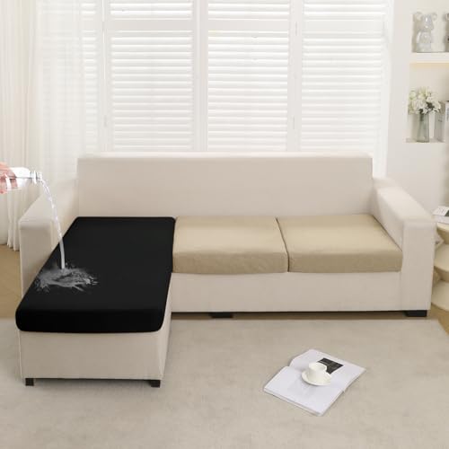 Image of HOKIPO 100% Waterproof Elastic 140gsm Chaise Cover Sectional Couch Covers for L Shaped Sofa, 1 Piece Chaise Cover, Black (AR-5355-BLK)