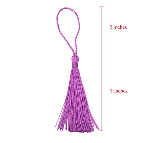 Image of 100pcs 13cm /5 Inch Silky Floss Bookmark Tassels with 2-Inch Cord Loop and Small Chinese Knot for Jewelry Making, Souvenir, Bookmarks, DIY Craft Accessory (Aubergine)