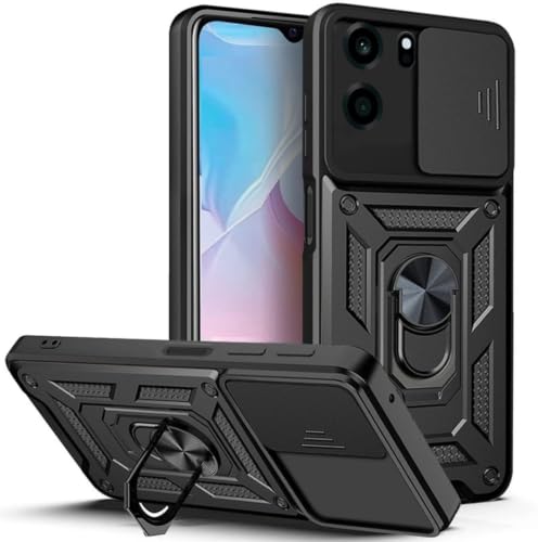 Image of SPAZY CASE OnePlus Nord CE 6 5G Back Cover | Heavy Duty Hybrid Case with 360 Degree Rotating Finger Ring Holder + Slider Shutter Camera Protection Case for OnePlus Nord CE 6 5G - Black