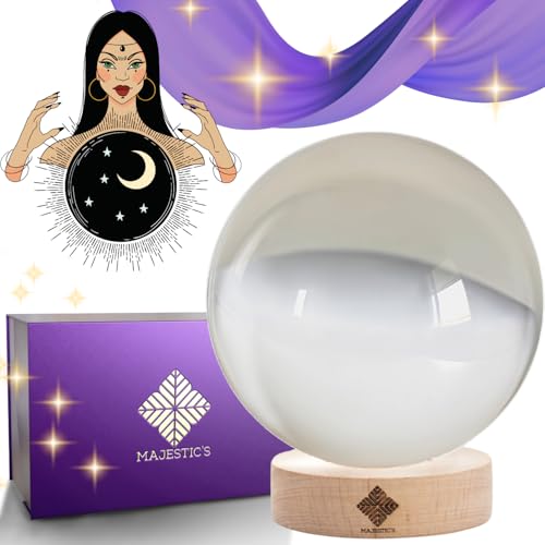 Bola de vidro de 10 cm e suporte de madeira caixa - perfeita para cristalomância, adivinhação, média [garantia vitalícia]