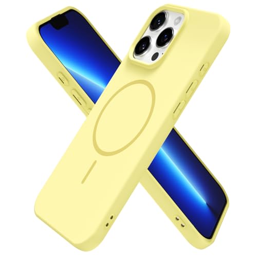 oakxco for iPhone 13 Pro Max Case Silicone Mag Safe Magnetic Slim Thin Phone Case Compatible with Magsafe Wireless Charging Cute Girly Aesthetic Soft Rubber Gel Safecase for Women Girls Yellow