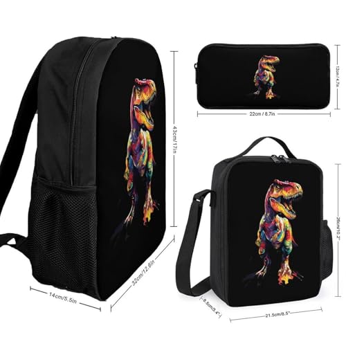 Colorful Dinosaurs Classic Backpack Lunch Bag Pencil Case 3 Piece Set Travel Daypack2