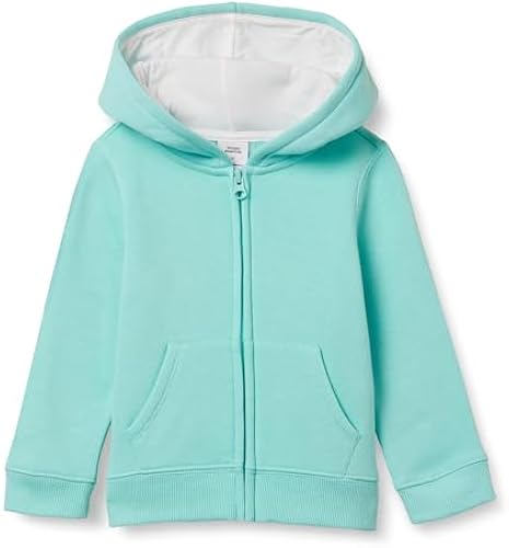 Amazon Essentials Girls' Fleece Zip-Up Hoodie Sweatshirt, Aqua Blue, Medium