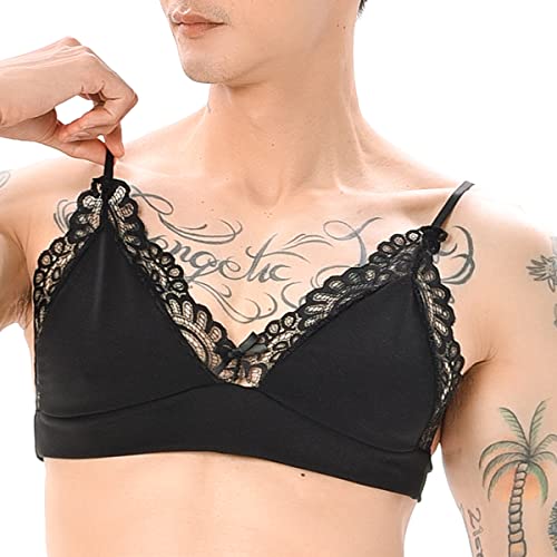 ABAFIP Men's Sissy Lingerie Lace Underwear Floral Bra Bowknot Strappy Bra Top Crossdressing Nightwear4