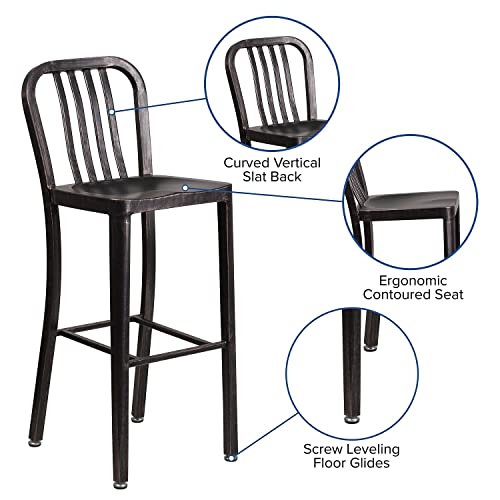 Flash Furniture Gael Commercial Grade 2 Pack 30" High Black-Antique Gold Metal Indoor-Outdoor Barstool With Vertical Slat Back #TOP5