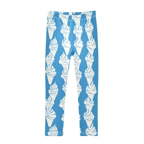 White Blue Ice Cream Girls Casual Leggings for Kids Printed Long Pant Bottoms Stretch and Soft