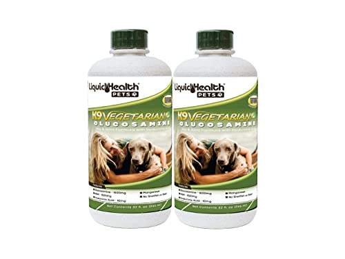 LIQUIDHEALTH Pets K9 Vegetarian Liquid Glucosamine Juice for All Dogs Canines with Chondroitin, MSM, Omega 3, Antioxidants, Hyaluronic Acid - Dog Vitamin Oil for Hip & Joint Health - USA Made (2 Pack)