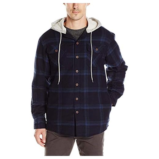 Wrangler Authentics Men's Long Sleeve Quilted Lined Flannel Shirt Jacket with Hood, Navy, X-Large
