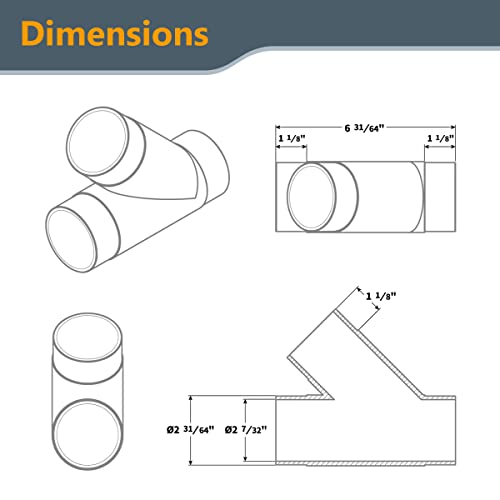 POWERTEC 2-1/2 Zoll Y Fitting für 2 1/2 Zoll Staubsammelschlauch, 2 1/2 Zoll Staubsammelschlauchverbinder Armaturen für Staubsammelsystem, 1 Packung (70179)