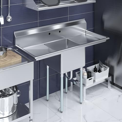 Image of AmGood Stainless Steel Prep & Utility Sink | 304 Stainless Steel | Restaurant, Kitchen, Laundry, Garage | NSF (23 in. x 54 in. | One Bowl | 2 Drainboards)