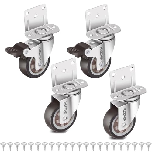 Image of HASTHIP L-Shaped Caster Wheels, 1 inch L-Shaped Small Rubber Casters Set of 4, 360 Degree Plate Swivel Castors Wheel, Casters Wheels for Furniture, Swivel Furniture Casters, Load 200LBS